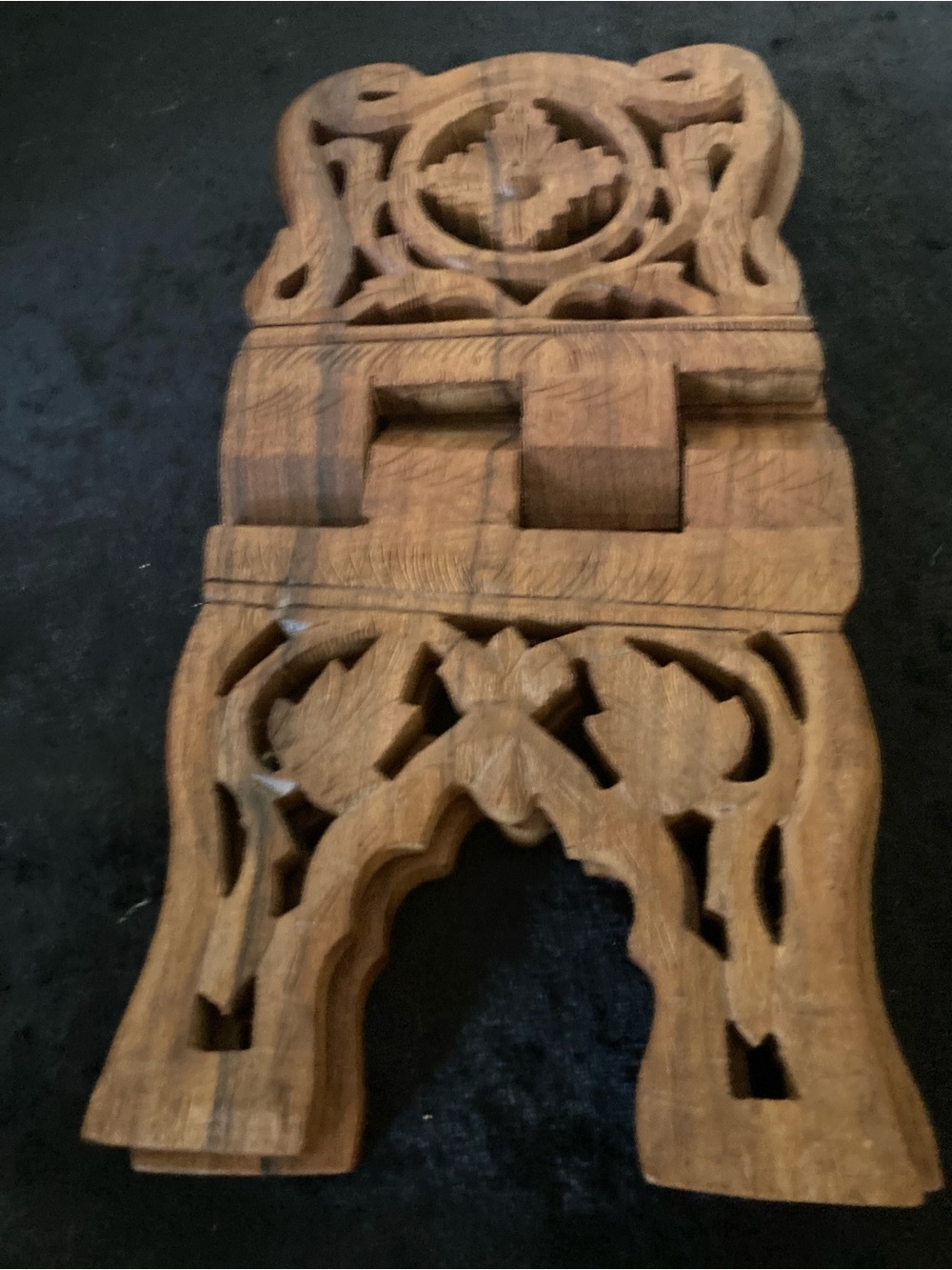 India Hand-Carved Wooden Folding Book Stand - Brown -Vintage - Picture 3 of 6
